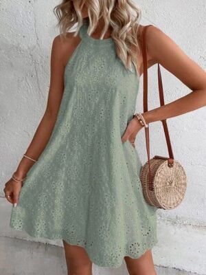 woman-wearing-vintage-embroidered-solid-v-neck-loose-sexy-mini-dress