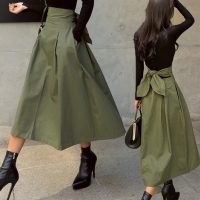 woman-wearing-solid-color-big-swing-long-skirt