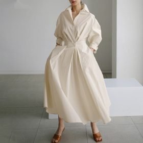 woman-wearing-turndown-neck-shirt-dress