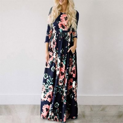 woman-wearing-floral-print-boho-maxi-dress