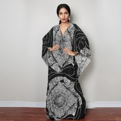 woman-wearing-printed-batwing-sleeve-tunic-maxi-dress
