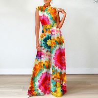 woman-wearing-printed-cinched-waist-wide-leg-jumpsuits