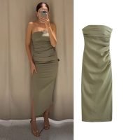 woman-wearing-chic-ruched-tube-top-slim-dress