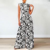 woman-wearing-printed-cinched-waist-wide-leg-jumpsuits